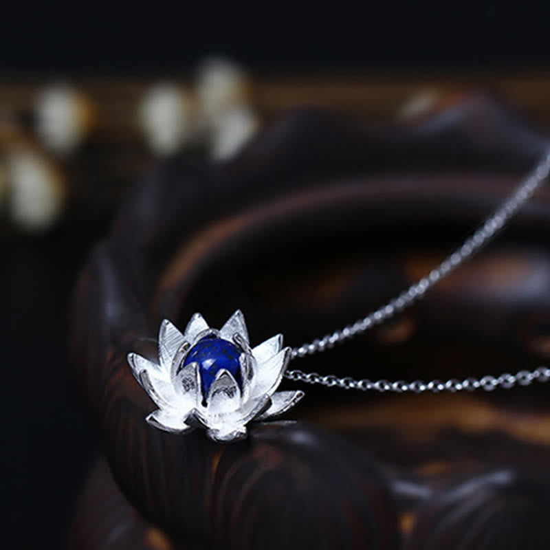 Wear FengShui 925 Sterling Silver Lazurite Lotus Flower Self Care Necklace Pendant