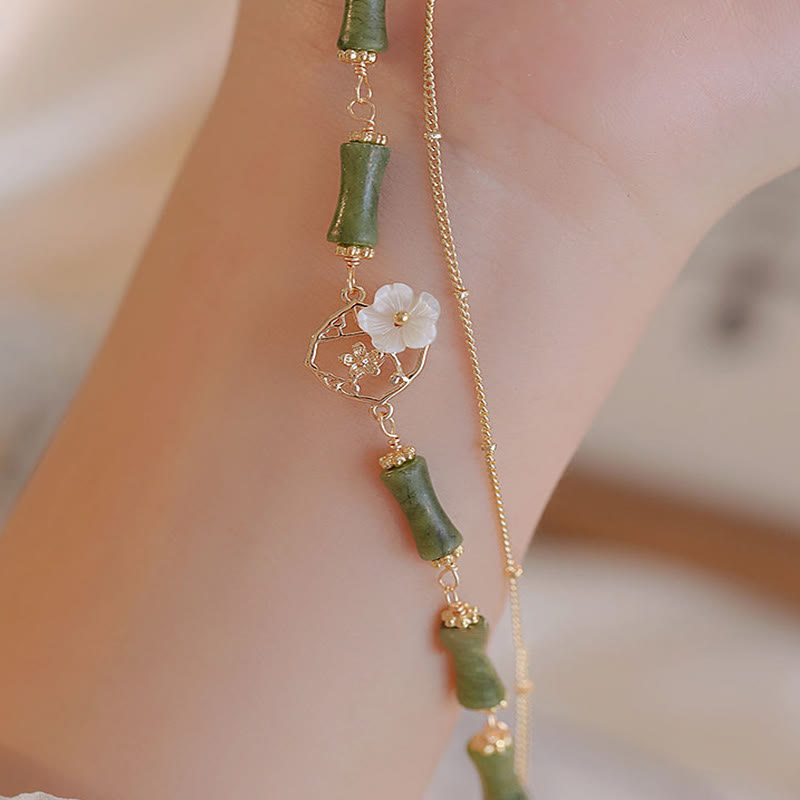 Wear FengShui 14k Gold Plated Copper Peridot Bamboo Flower Wealth Double Layer Bracelet
