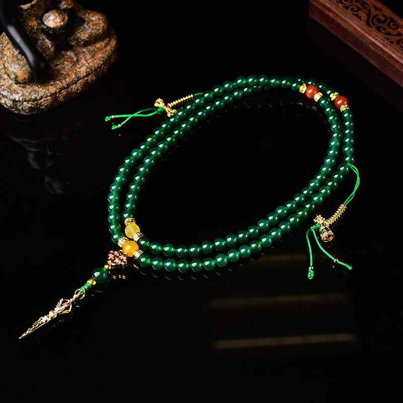Wear FengShui 108 Beads Natural Green Agate Success Bracelet Mala
