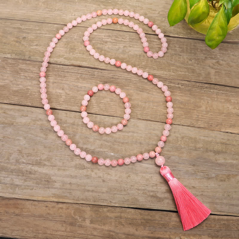 Wear FengShui 108 Mala Beads Pink Crystal Love Tassel Bracelet