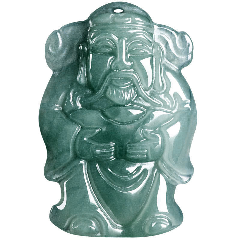 Wear FengShui Natural Green Jade Chinese God of Wealth Caishen Ingot Abundance Necklace Pendant