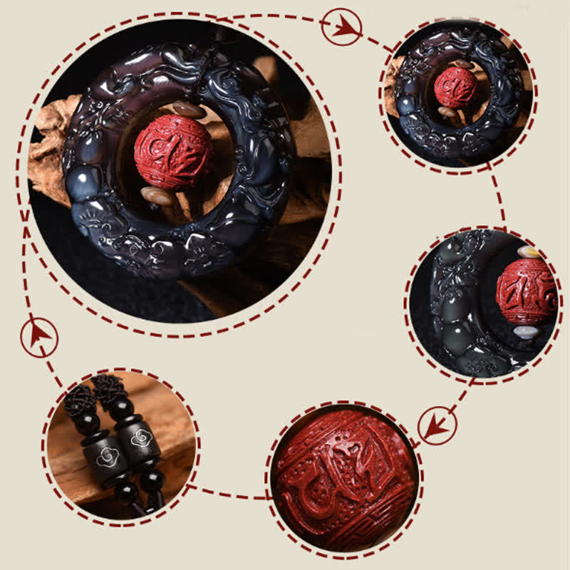 Wear FengShui FengShui Natural Rainbow Obsidian PiXiu Cinnabar Healing Necklace Pendant