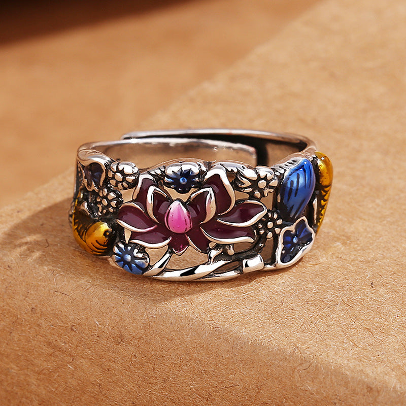 Wear FengShui Koi Fish Lotus Flower Leaf Design Luck Wealth Ring