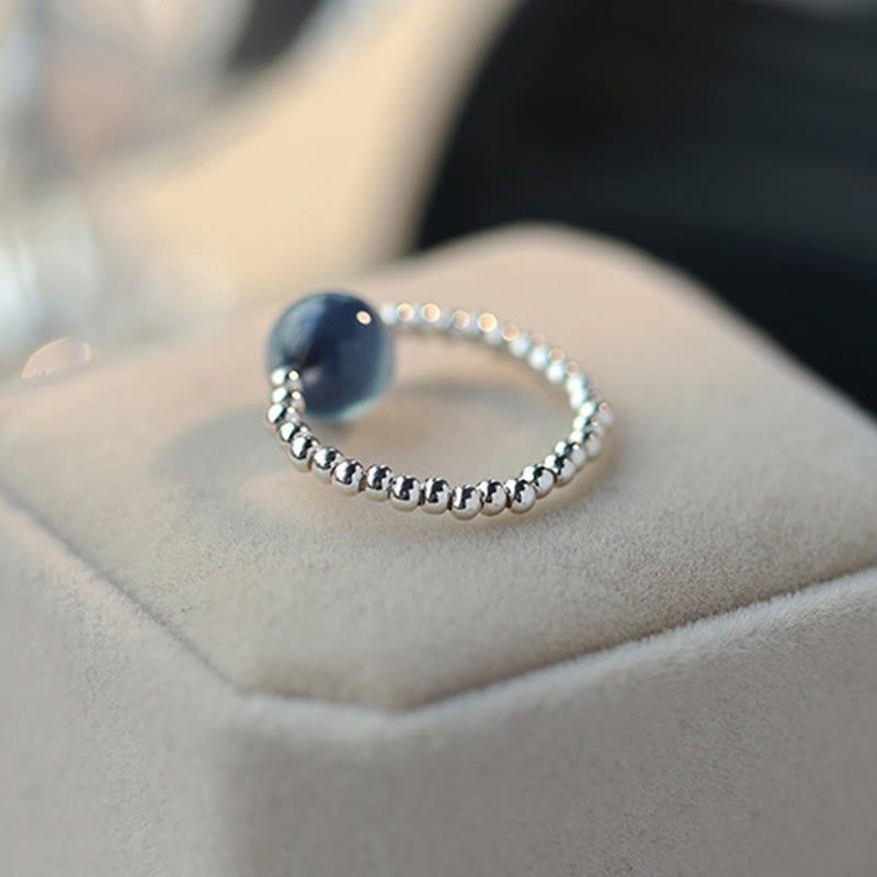 Wear FengShui 925 Sterling Silver Blue Candy Agate Healing Bead Ring