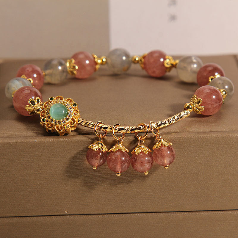 Wear FengShui Strawberry Quartz Moonstone Healing Tassel Charm Bracelet