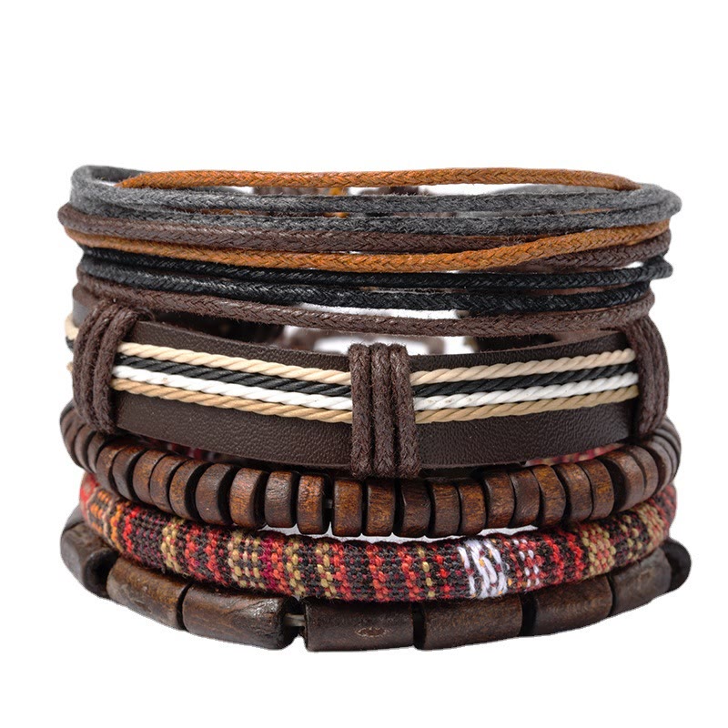 Wear FengShui Wrap Hemp Cords Wood Beads Leather Bracelet