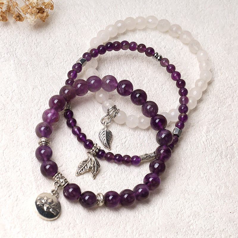 Wear FengShui 3PCS Natural Quartz Crystal Beaded Healing Energy Lotus Bracelet