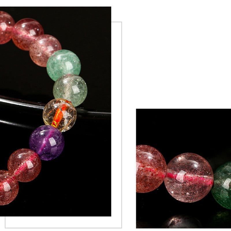 Wear FengShui Natural Multicolored Strawberry Quartz Love Healing Beaded Bracelet