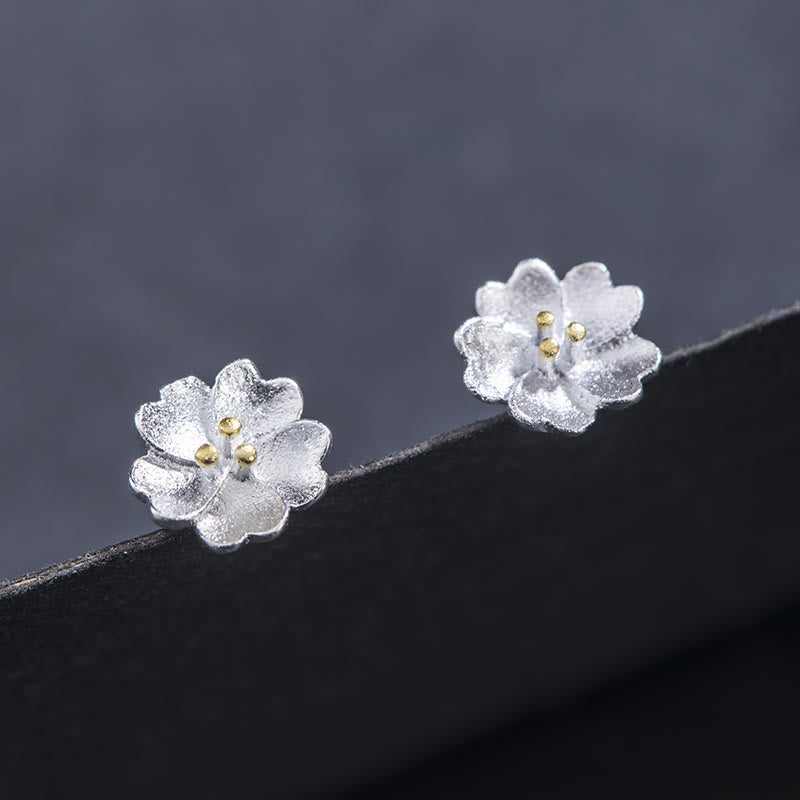 Wear FengShui 925 Sterling Silver Cherry Blossoms Floral Calm Stud Earrings