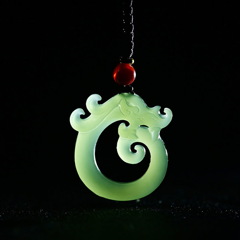Wear FengShui White Jade Cyan Jade Dragon Protection Necklace String Pendant
