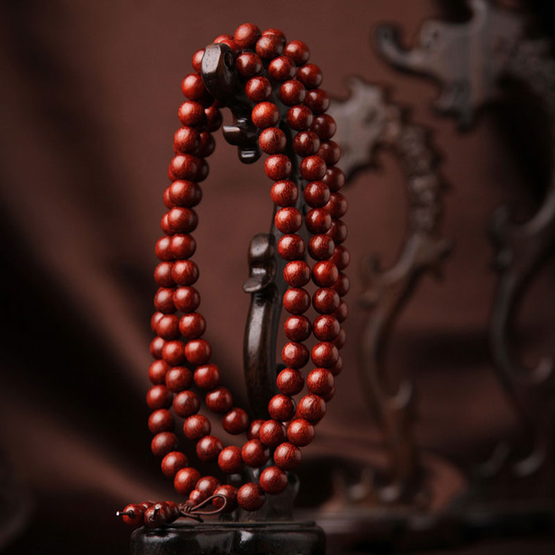 Wear FengShui Tibetan Small Leaf Red Sandalwood 108 Beads Mala Meditation Bracelet