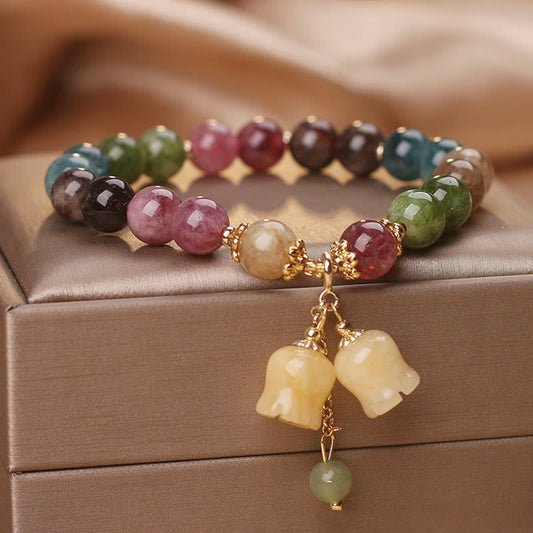 Wear FengShui Natural Colorful Tourmaline Flower Bead Love Bracelet