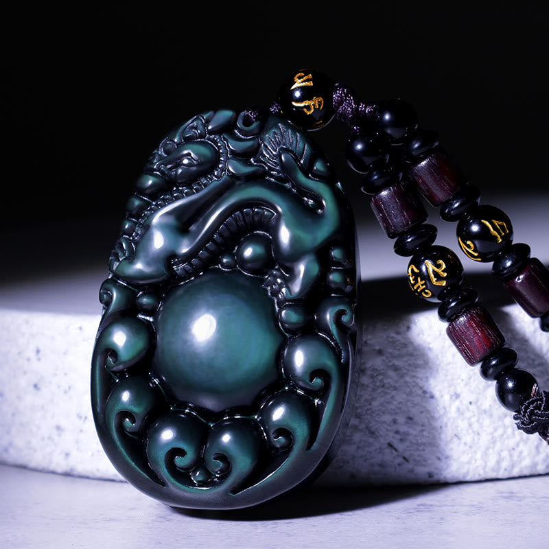Wear FengShui Tibetan Positive Rainbow Obsidian PiXiu Necklace