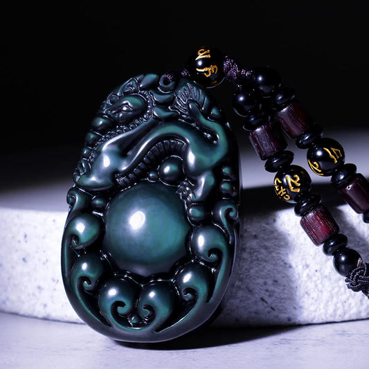 Wear FengShui Tibetan Positive Rainbow Obsidian PiXiu Necklace