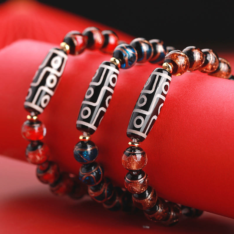 Wear FengShui Tibetan Nine-Eye Dzi Bead Three-eyed Dzi Bead Liuli Glass Bead Wealth Bracelet