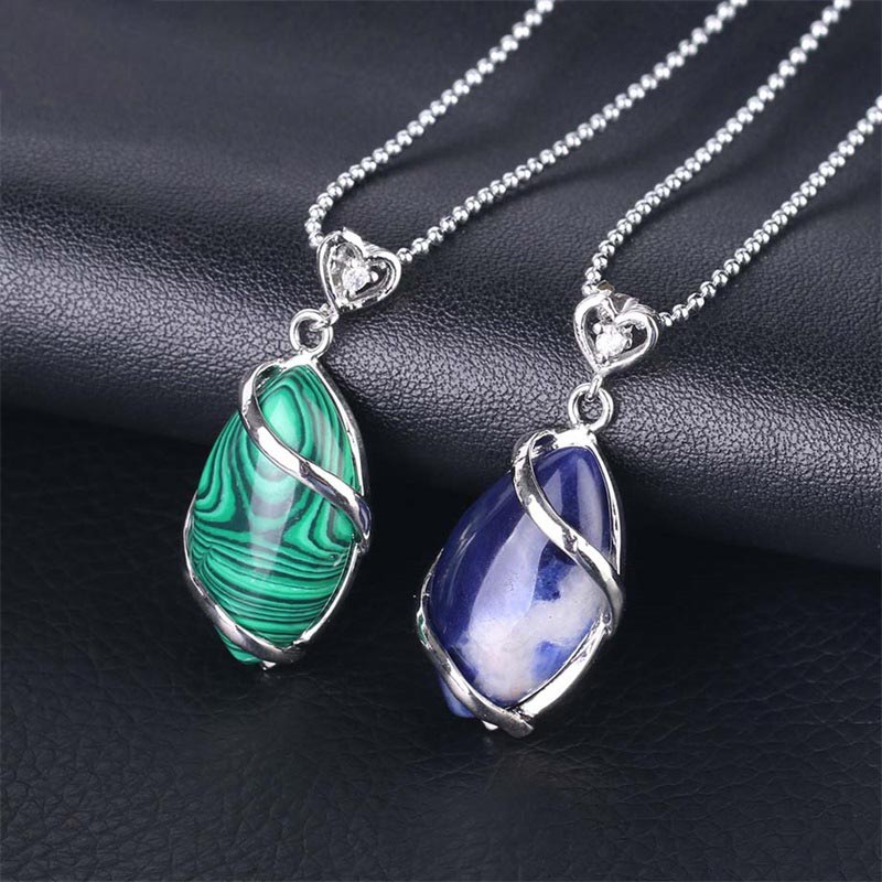 Wear FengShui Marquise Pattern Natural Crystal Stone Charm Necklace Pendant