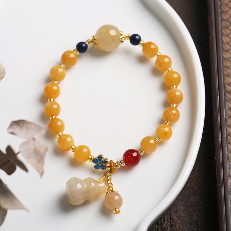 Wear FengShui Natural Golden Silk Jade Gourd Charm Wealth Luck Bracelet