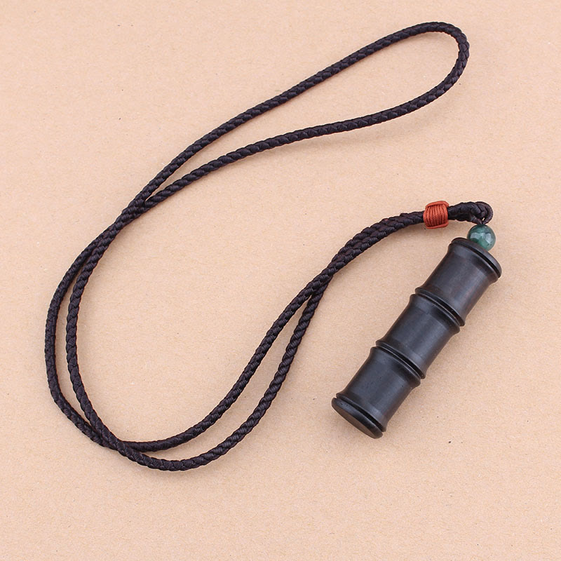 Wear FengShui Ebony Wood Bamboo Pattern Ghau Prayer Box Peace Necklace Pendant