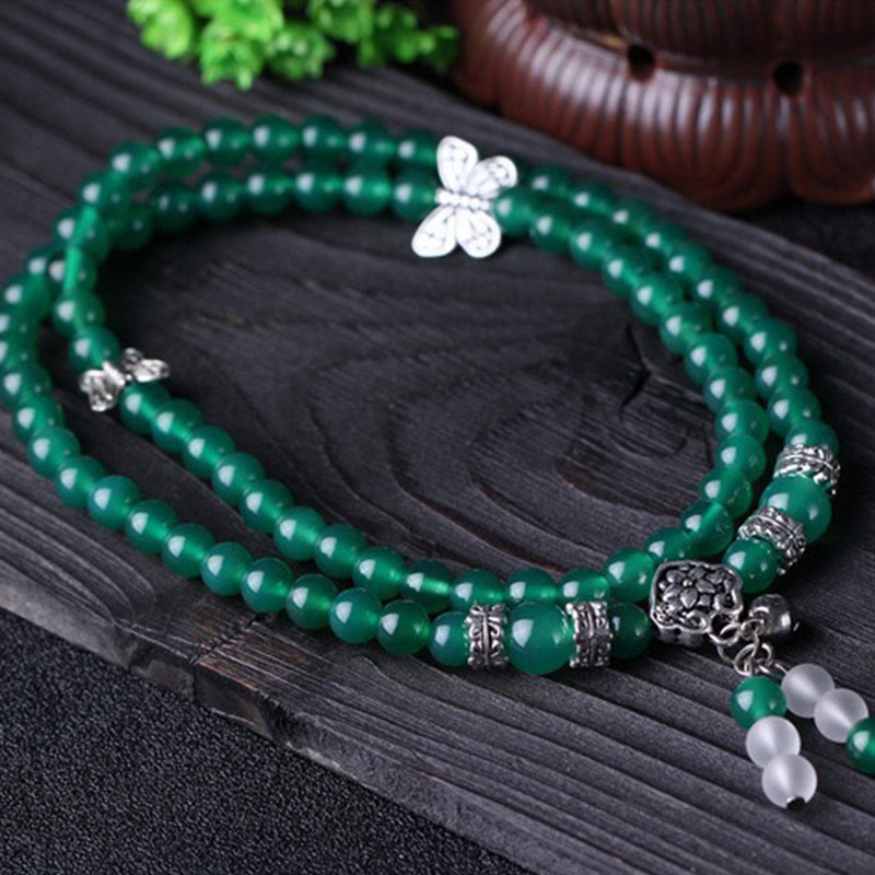 Wear FengShui Natural Green Agate Butterfly Support Bracelet