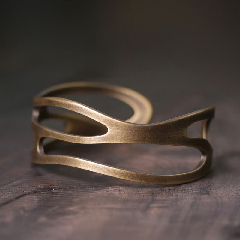 Wear FengShui Vintage Curved Copper Brass Wealth Adjustable Cuff Bracelet Bangle