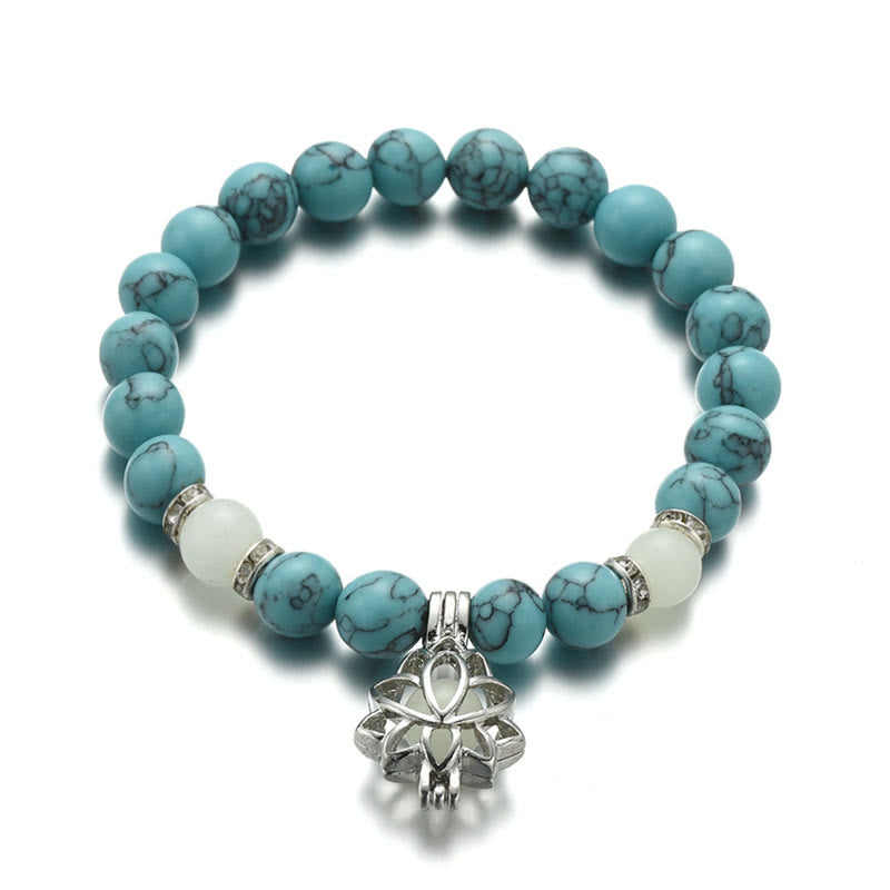 Wear FengShui Tibetan Turquoise Glowstone Luminous Bead Lotus Protection Bracelet
