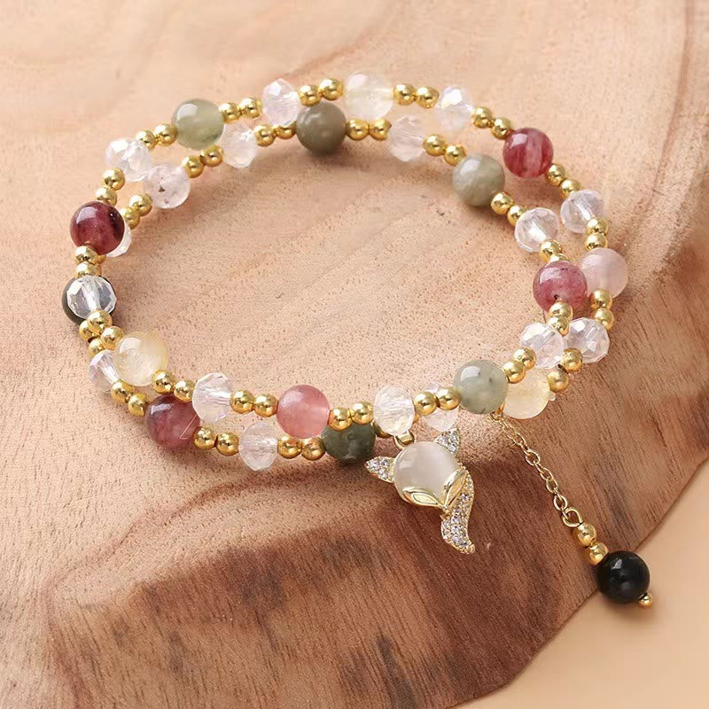 Wear FengShui Multicolored Rutilated Quartz Fox Protection Double Wrap Bracelet