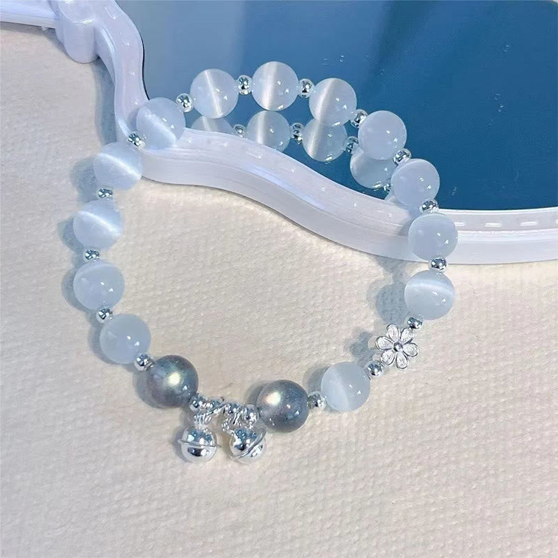 Wear FengShui Cat's Eye Crystal Peach Blossom Bell Fu Character Charm Support Bracelet