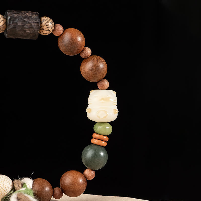 Wear FengShui Lightning Strike Wood Bodhi Seed Cat Paw Claw Auspiciousness Protection Tassel Bracelet