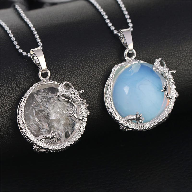 Wear FengShui Chinese Dragon Natural Quartz Crystal Healing Energy Necklace Pendant