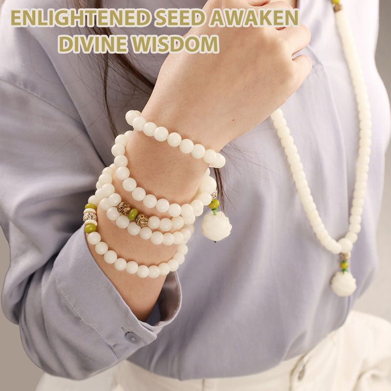 Wear FengShui White Jade Bodhi Lotus Mala Harmony Necklace Bracelet
