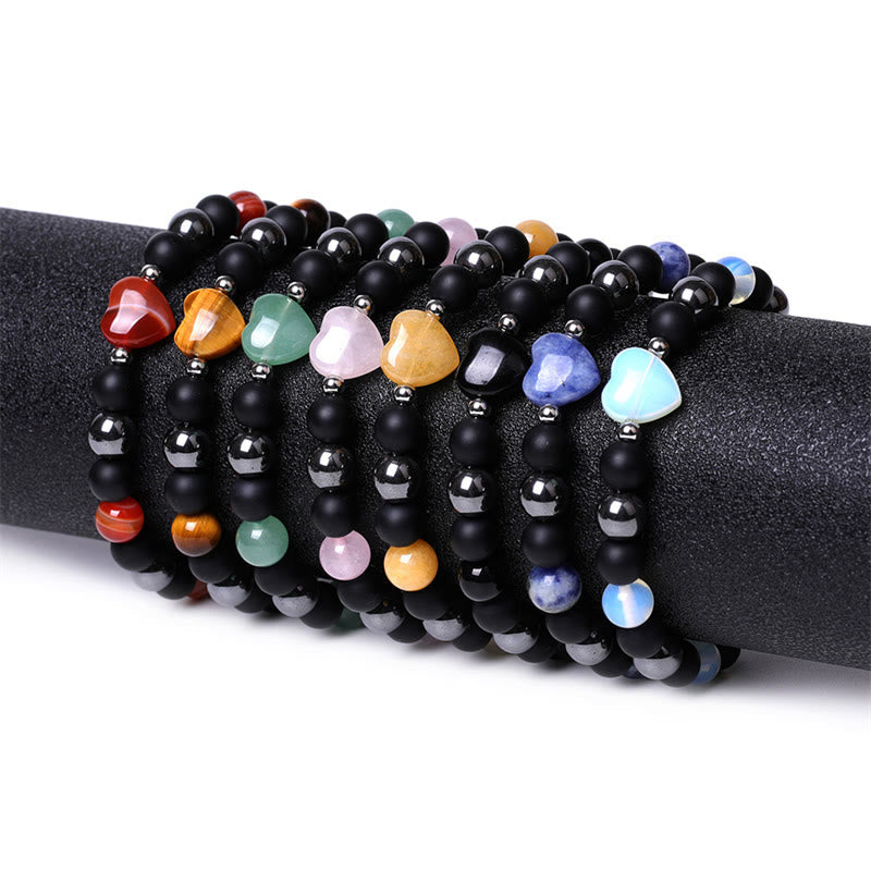 Wear FengShui Black Onyx Tiger Eye Stone Crystal Love Heart Protection Bracelet