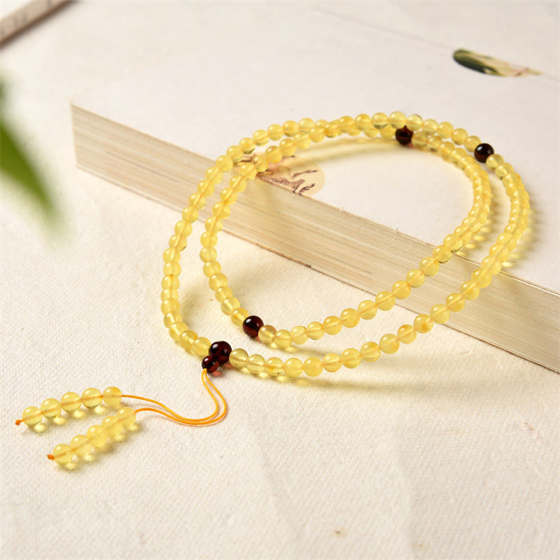 Wear FengShui 108 Mala Beads Natural Amber Clear Anxiety Bracelet