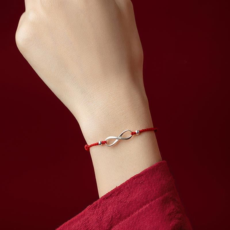 Wear FengShui 925 Sterling Silver Endless Knot Protection Luck Red String Bracelet Anklet