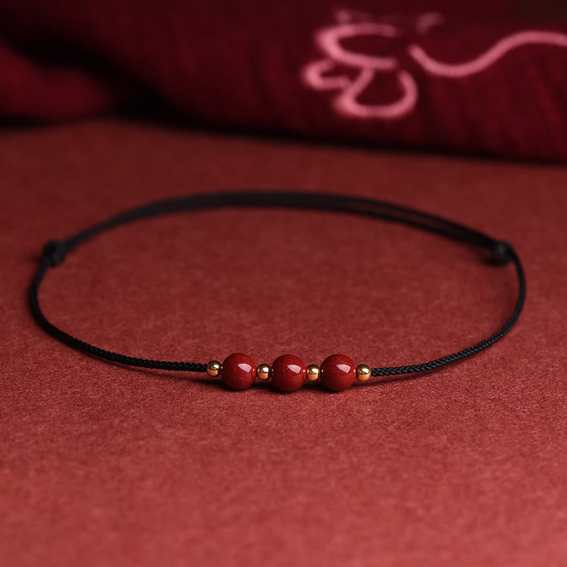 Wear FengShui Natural Lucky Cinnabar Bead Blessing String Bracelet Anklet