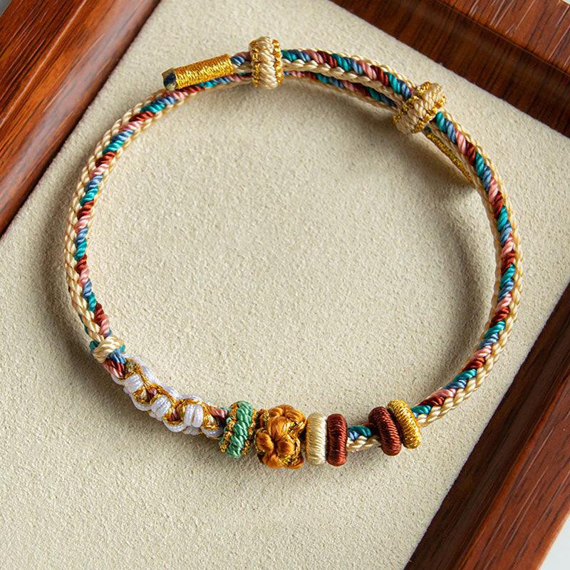Wear FengShui Handmade Dunhuang Color Peach Blossom Pattern Braid String Bracelet