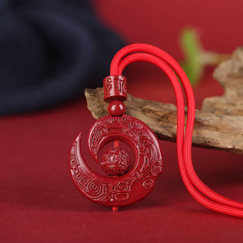 Wear FengShui One's Luck Improves Design Patern Natural Cinnabar Concentration Necklace Pendant