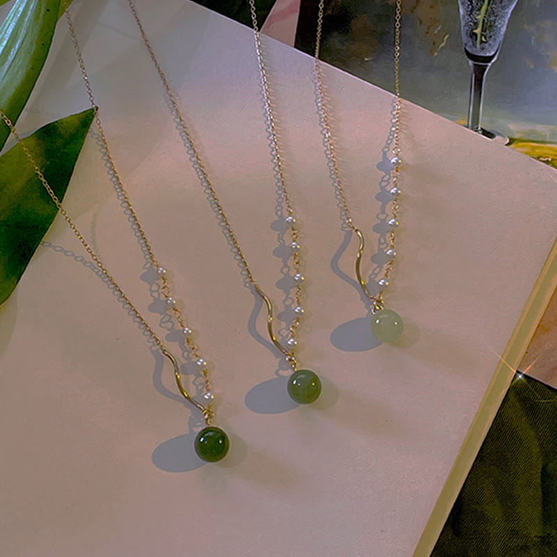 Wear FengShuiNatural Hetian Jade Pearl Luck Bead Necklace Pendant