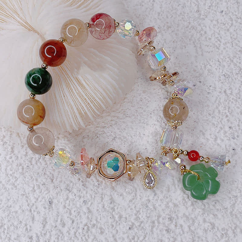 Wear FengShui Colorful Gemstone Green Aventurine Flower Bead Luck Bracelet