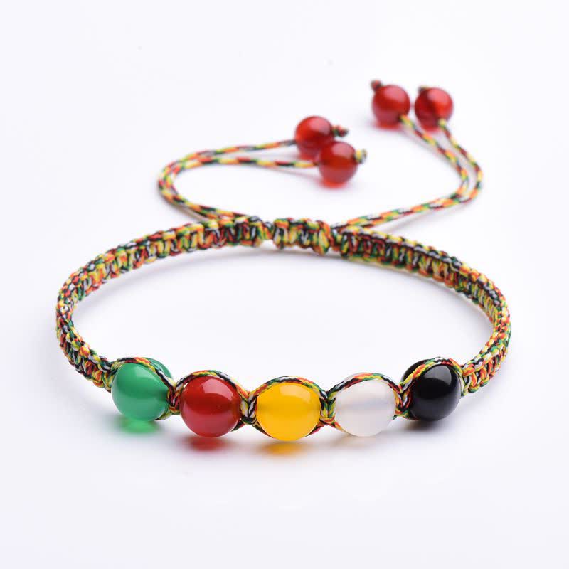 Wear FengShui Colorful Agate Metal Wood Water Fire Earth Five Elements String Bracelet