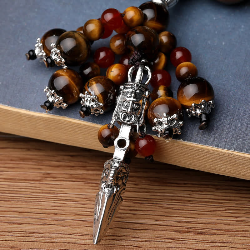 Wear FengShui Natural Tiger Eye Red Agate Dragon Vein Agate Stone Vajra Dorje Power Healing Bracelet Car Decoration