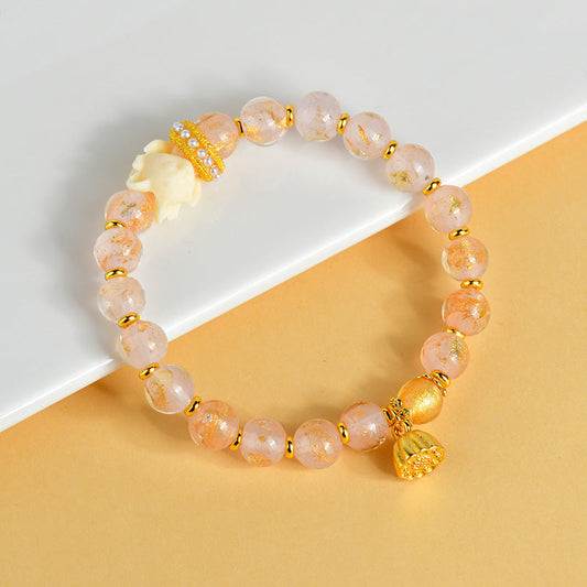 Wear FengShui Tibetan Incense Ash Liuli Glass Bead Lucky Nine Tailed Fox Lotus Charm Bracelet