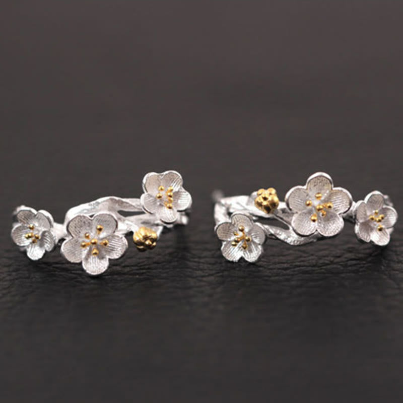 Wear FengShui 925 Sterling Silver Plum Blossom Floral Blessing Earrings