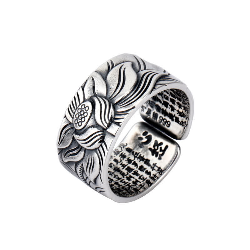 Wear FengShui 999 Sterling Silver Lotus Symbol Heart Sutra Protection Ring