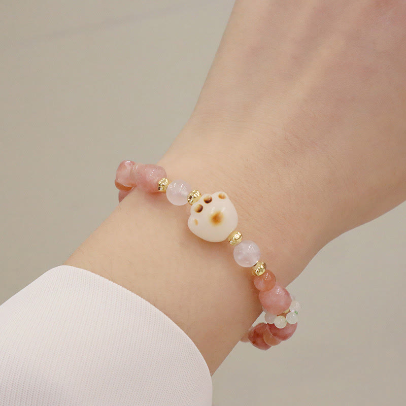 Wear FengShui Green Agate Sun Stone Cat's Eye Bodhi Seed Cat Paw Support Bracelet