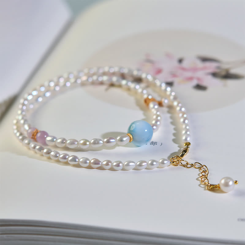 Wear FengShui 925 Sterling Silver Natural Pearl Larimar Sincerity Necklace Pendant