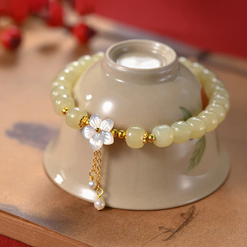 Wear FengShui 925 Sterling Silver Natural Hetian Jade Luck Flower Bracelet