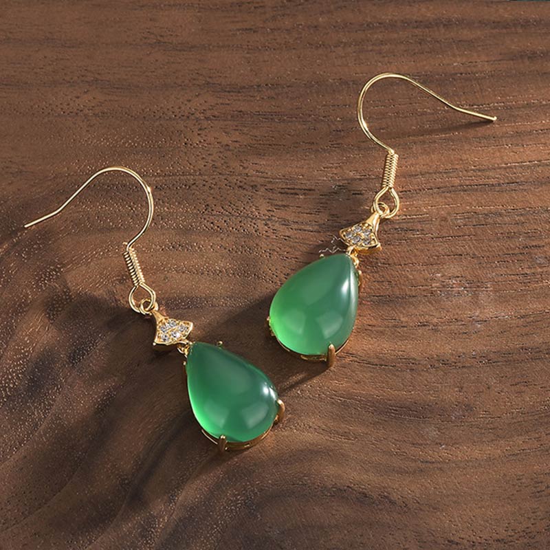 Wear FengShui Cyan Jade Luck Drop Earrings