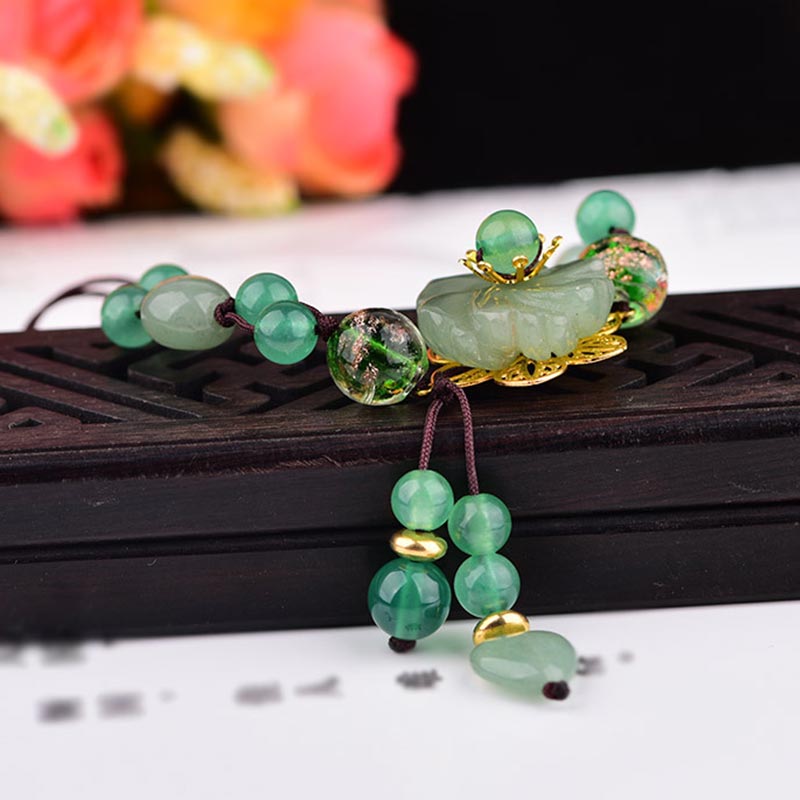 Wear FengShui Natural Green Jade Luck Dangling Flower Bracelet