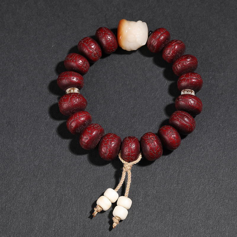Wear FengShui Tibet Bodhi Seed Dzi Bead Dancing Lion Luck Bracelet Wrist Mala