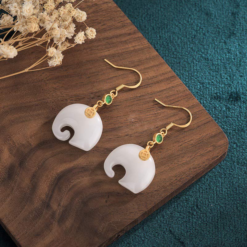 Wear FengShui FengShui Elephant White Jade Fortune Earrings